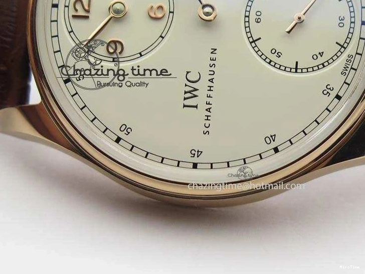 MIROTIME 0513 GoAnywhere Portuguese IW5444 RG White Dial RG Numbers On Brown Leather Strap A 7253